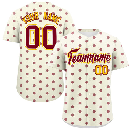 Custom Cream Crimson Personalized Polka Dot Graffiti Pattern Authentic Baseball Jersey