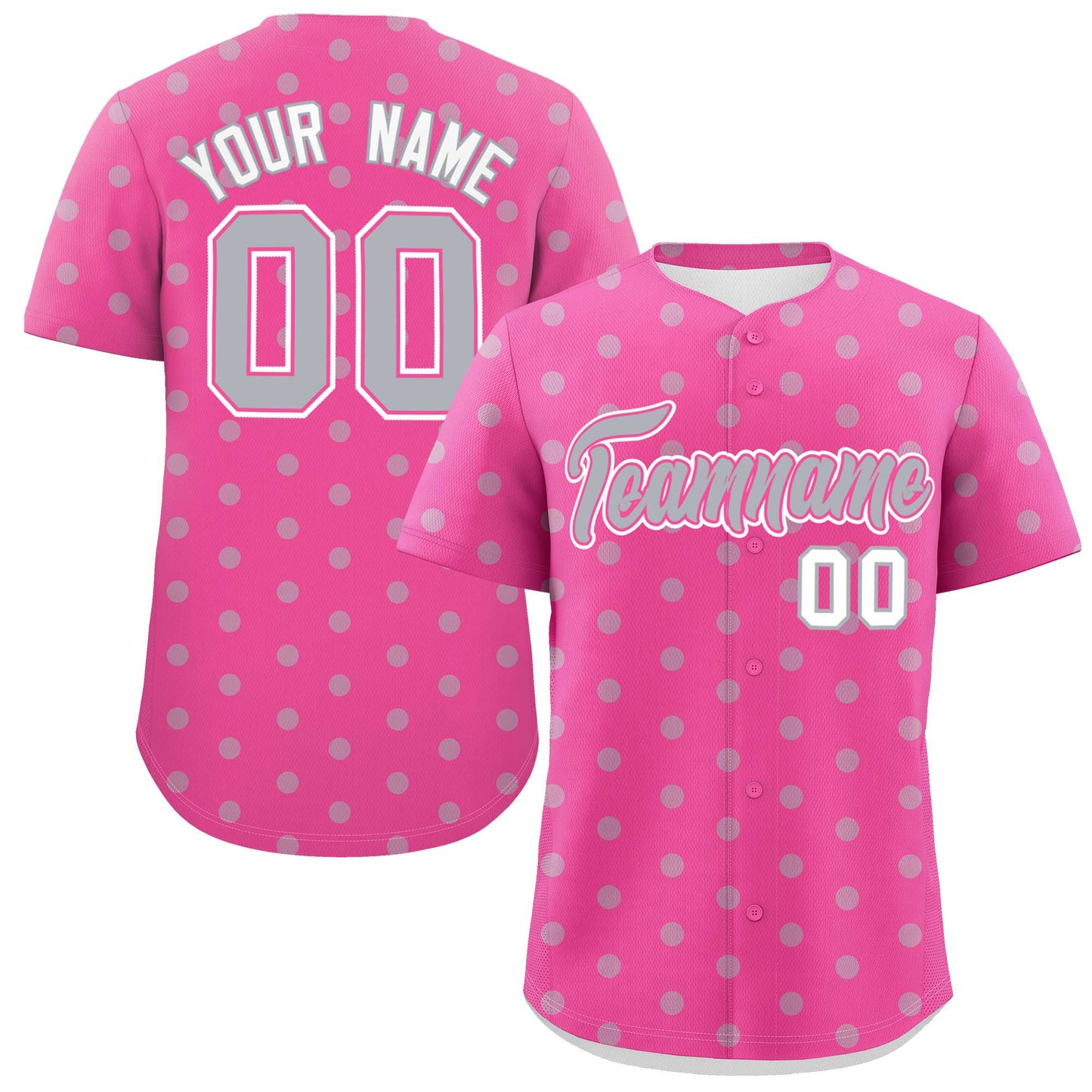 Custom Pink Gray Personalized Polka Dot Graffiti Pattern Authentic Baseball Jersey