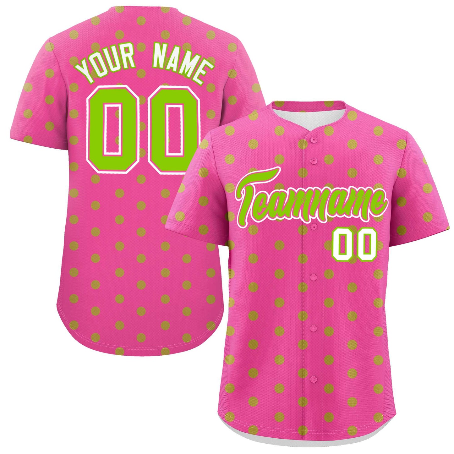 Custom Pink Neon Green Personalized Polka Dot Graffiti Pattern Authentic Baseball Jersey