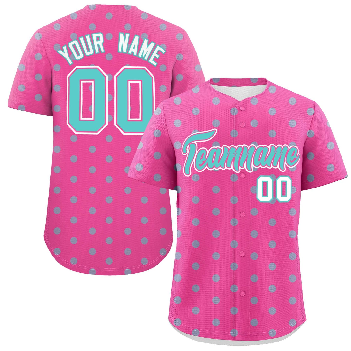 Custom Pink Bright Green Personalized Polka Dot Graffiti Pattern Authentic Baseball Jersey