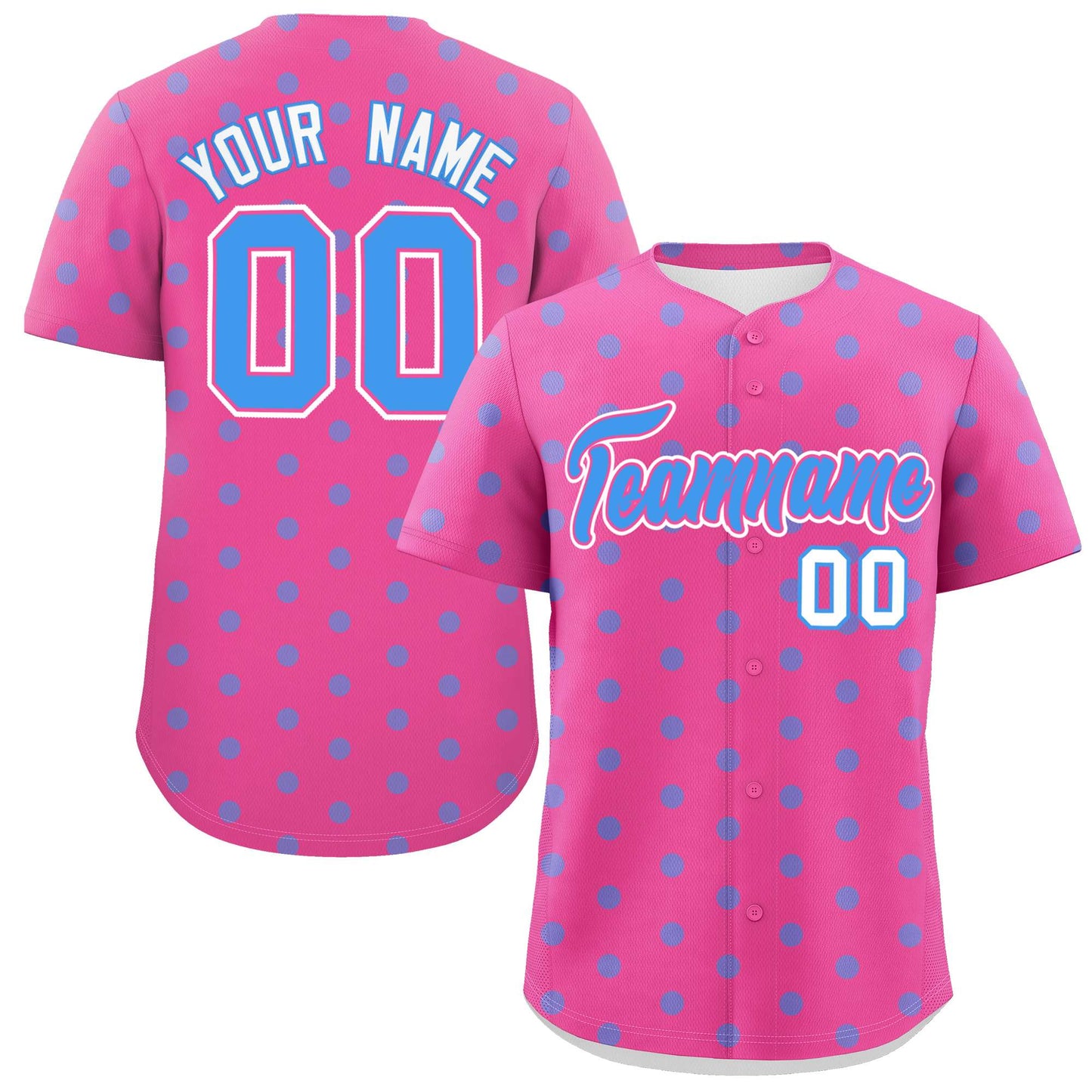 Custom Pink Powder Blue Personalized Polka Dot Graffiti Pattern Authentic Baseball Jersey