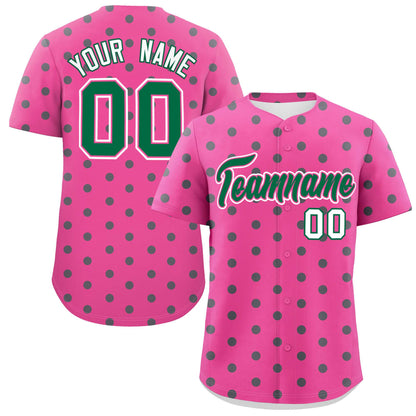 Custom Pink Kelly Green Personalized Polka Dot Graffiti Pattern Authentic Baseball Jersey