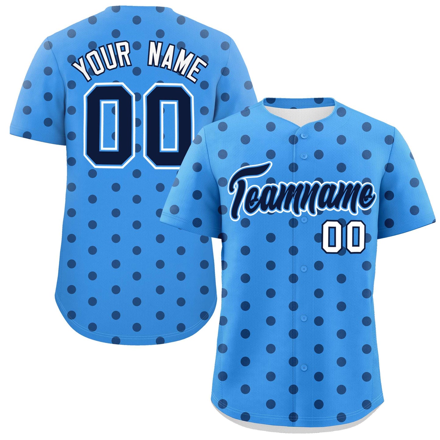 Custom Powder Blue Navy Personalized Polka Dot Graffiti Pattern Authentic Baseball Jersey