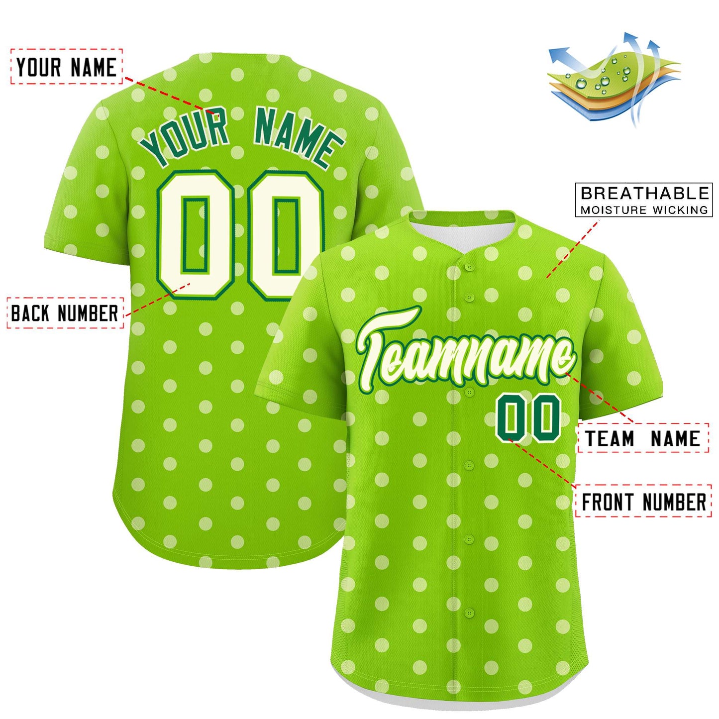 Custom Neon Green White Personalized Polka Dot Graffiti Pattern Authentic Baseball Jersey