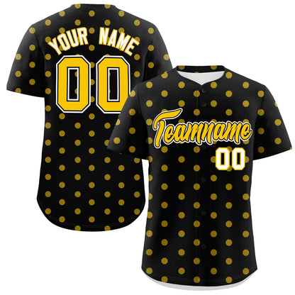 Custom Black Gold Personalized Polka Dot Graffiti Pattern Authentic Baseball Jersey