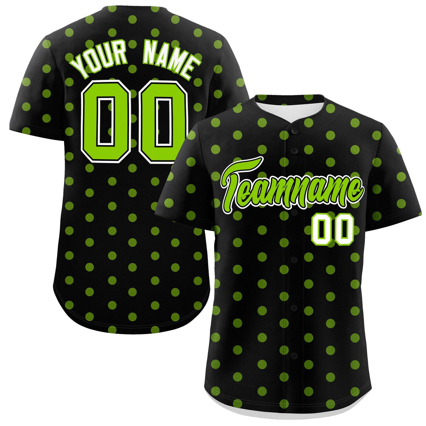 Custom Black Neon Green Personalized Polka Dot Graffiti Pattern Authentic Baseball Jersey