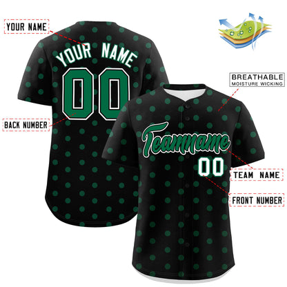 Custom Black Kelly Green Personalized Polka Dot Graffiti Pattern Authentic Baseball Jersey