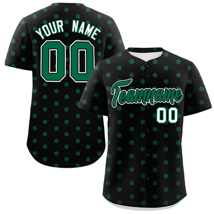 Custom Black Kelly Green Personalized Polka Dot Graffiti Pattern Authentic Baseball Jersey