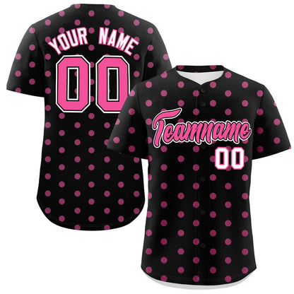 Custom Black Pink Personalized Polka Dot Graffiti Pattern Authentic Baseball Jersey