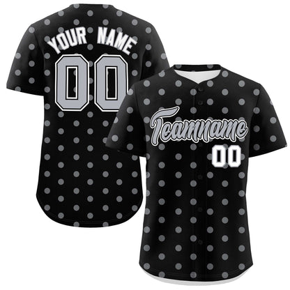 Custom Black Gray Personalized Polka Dot Graffiti Pattern Authentic Baseball Jersey