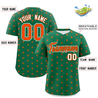 Custom Kelly Green Orange Personalized Polka Dot Graffiti Pattern Authentic Baseball Jersey