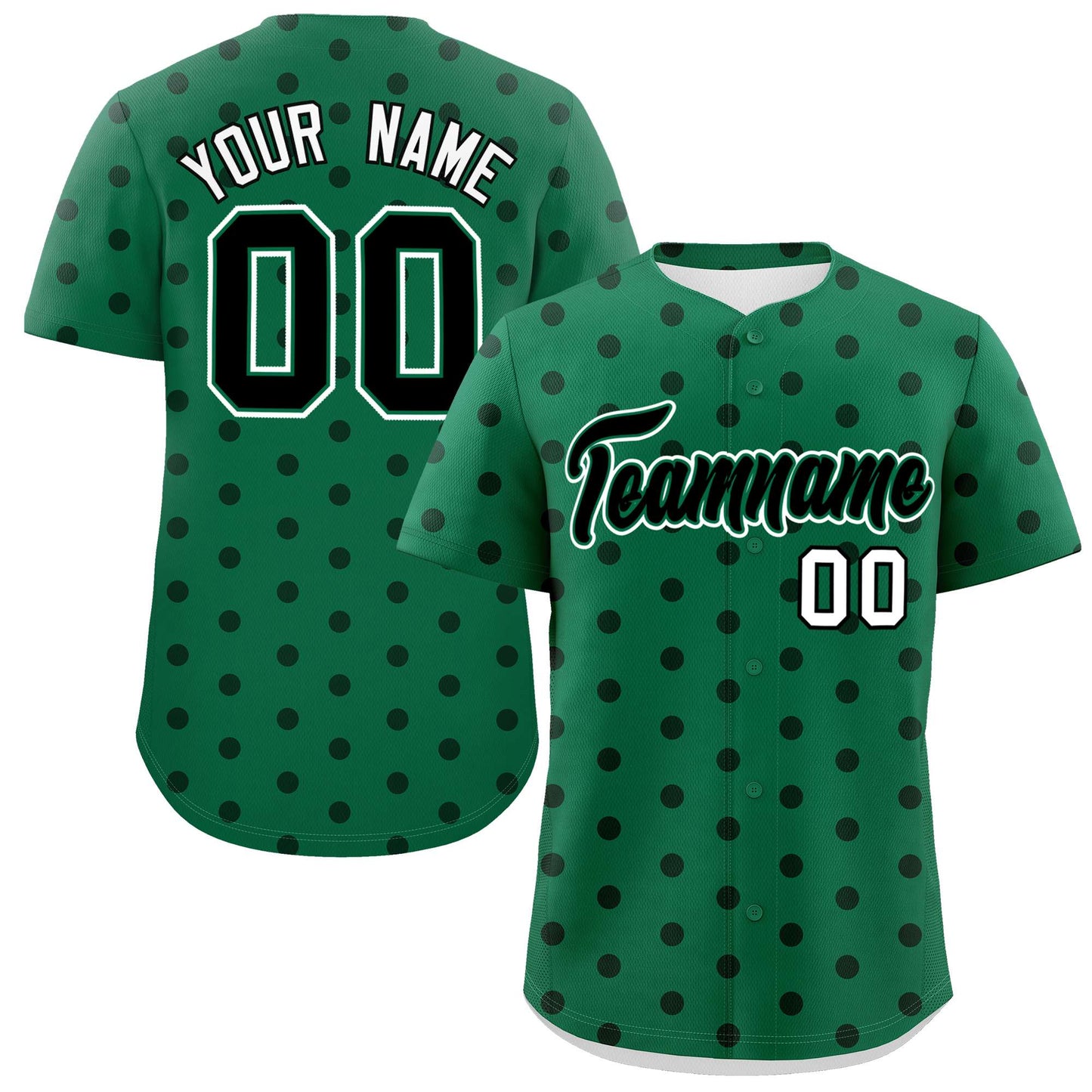 Custom Kelly Green Black Personalized Polka Dot Graffiti Pattern Authentic Baseball Jersey