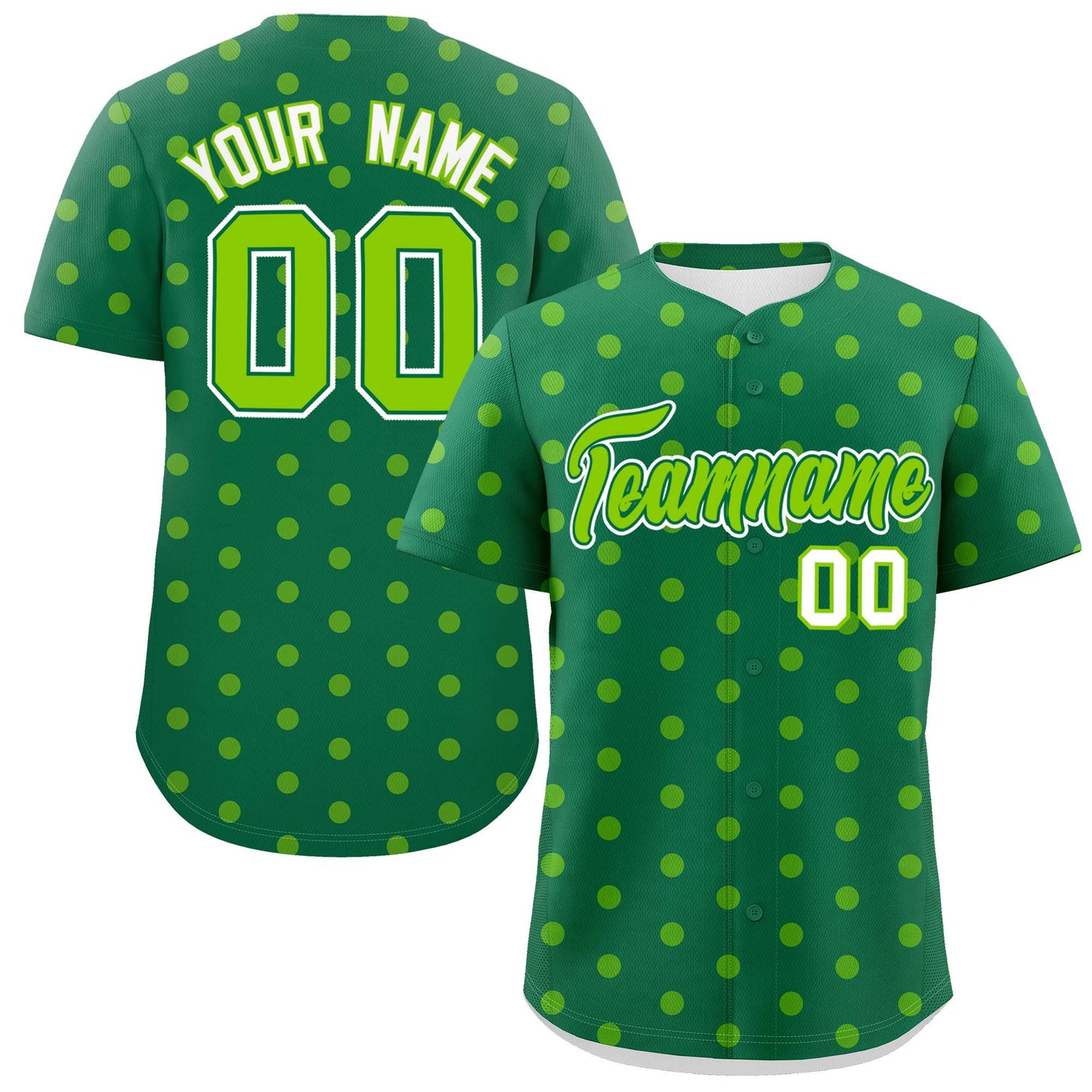 Custom Kelly Green Neon Green Personalized Polka Dot Graffiti Pattern Authentic Baseball Jersey