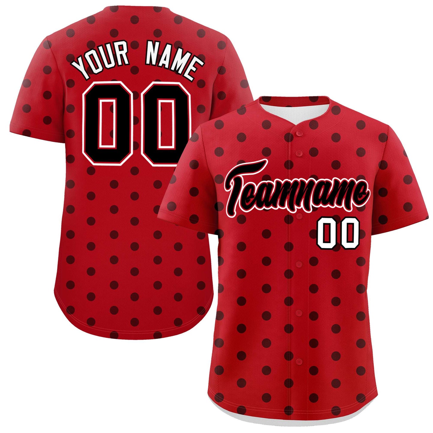 Custom Red Black Personalized Polka Dot Graffiti Pattern Authentic Baseball Jersey