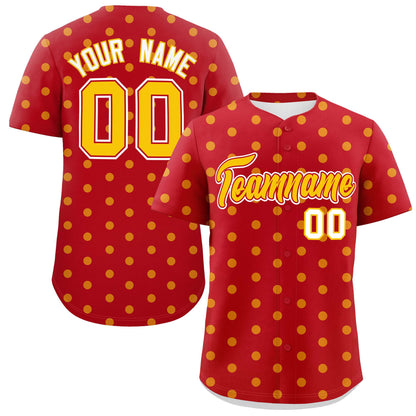 Custom Red Gold Personalized Polka Dot Graffiti Pattern Authentic Baseball Jersey