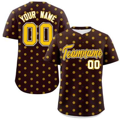 Custom Brown Gold Personalized Polka Dot Graffiti Pattern Authentic Baseball Jersey