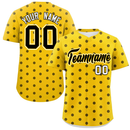 Custom Gold Black Personalized Polka Dot Graffiti Pattern Authentic Baseball Jersey