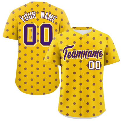 Custom Gold Purple Personalized Polka Dot Graffiti Pattern Authentic Baseball Jersey