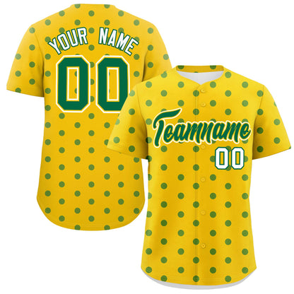 Custom Gold Kelly Green Personalized Polka Dot Graffiti Pattern Authentic Baseball Jersey