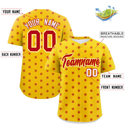 Custom Gold Red Personalized Polka Dot Graffiti Pattern Authentic Baseball Jersey