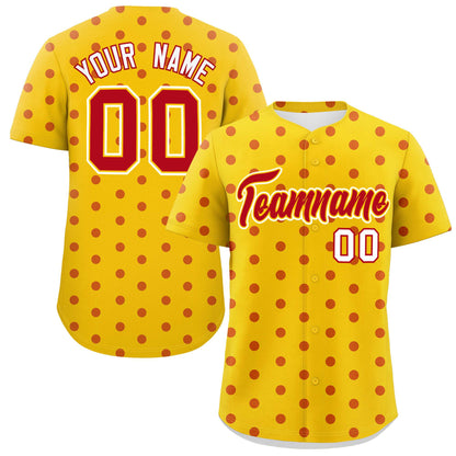 Custom Gold Red Personalized Polka Dot Graffiti Pattern Authentic Baseball Jersey