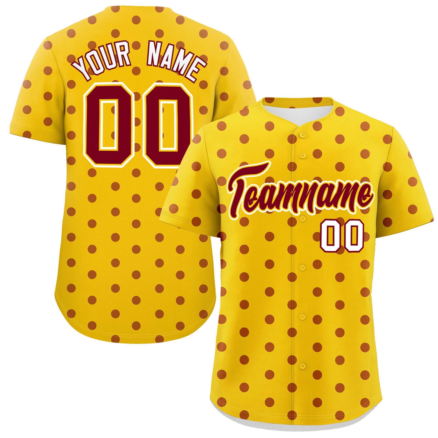 Custom Gold Crimson Personalized Polka Dot Graffiti Pattern Authentic Baseball Jersey