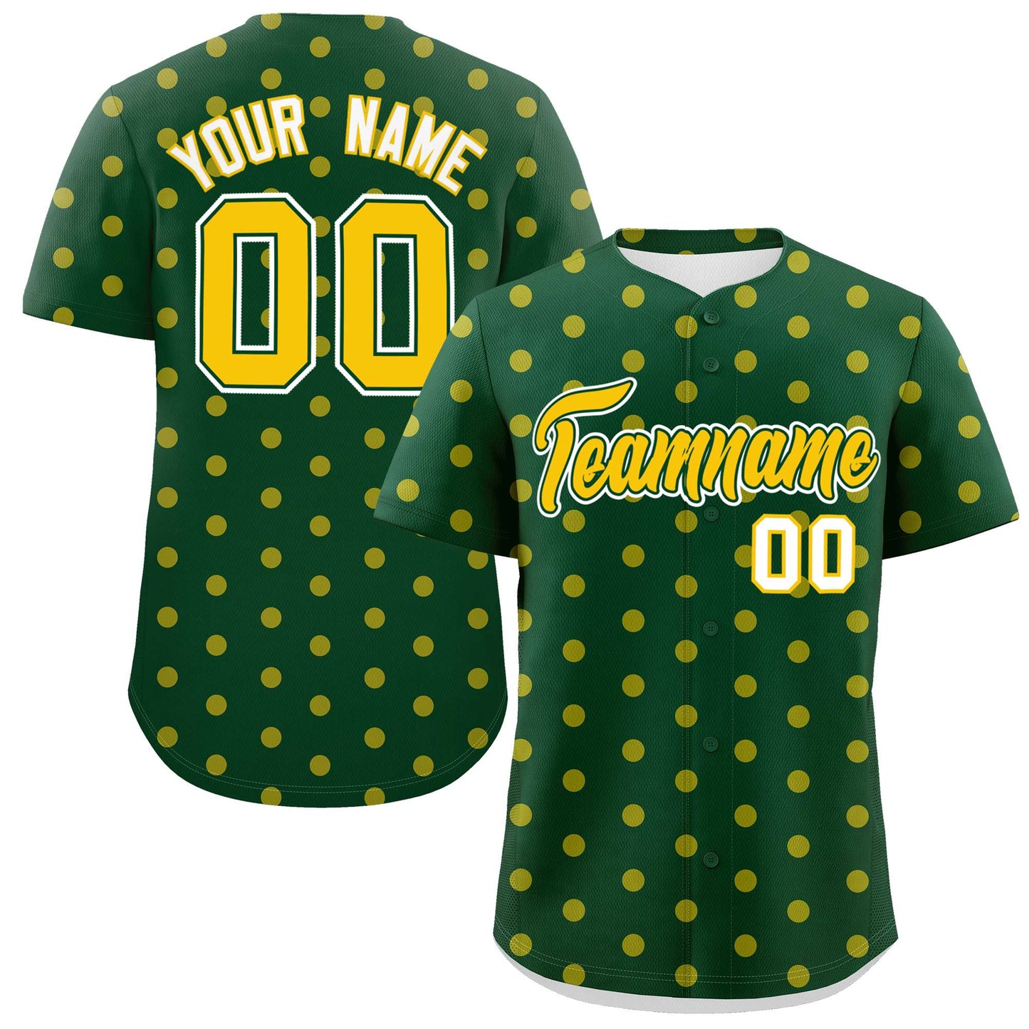 Custom Green Gold Personalized Polka Dot Graffiti Pattern Authentic Baseball Jersey