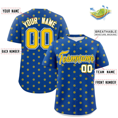 Custom Royal Gold Personalized Polka Dot Graffiti Pattern Authentic Baseball Jersey