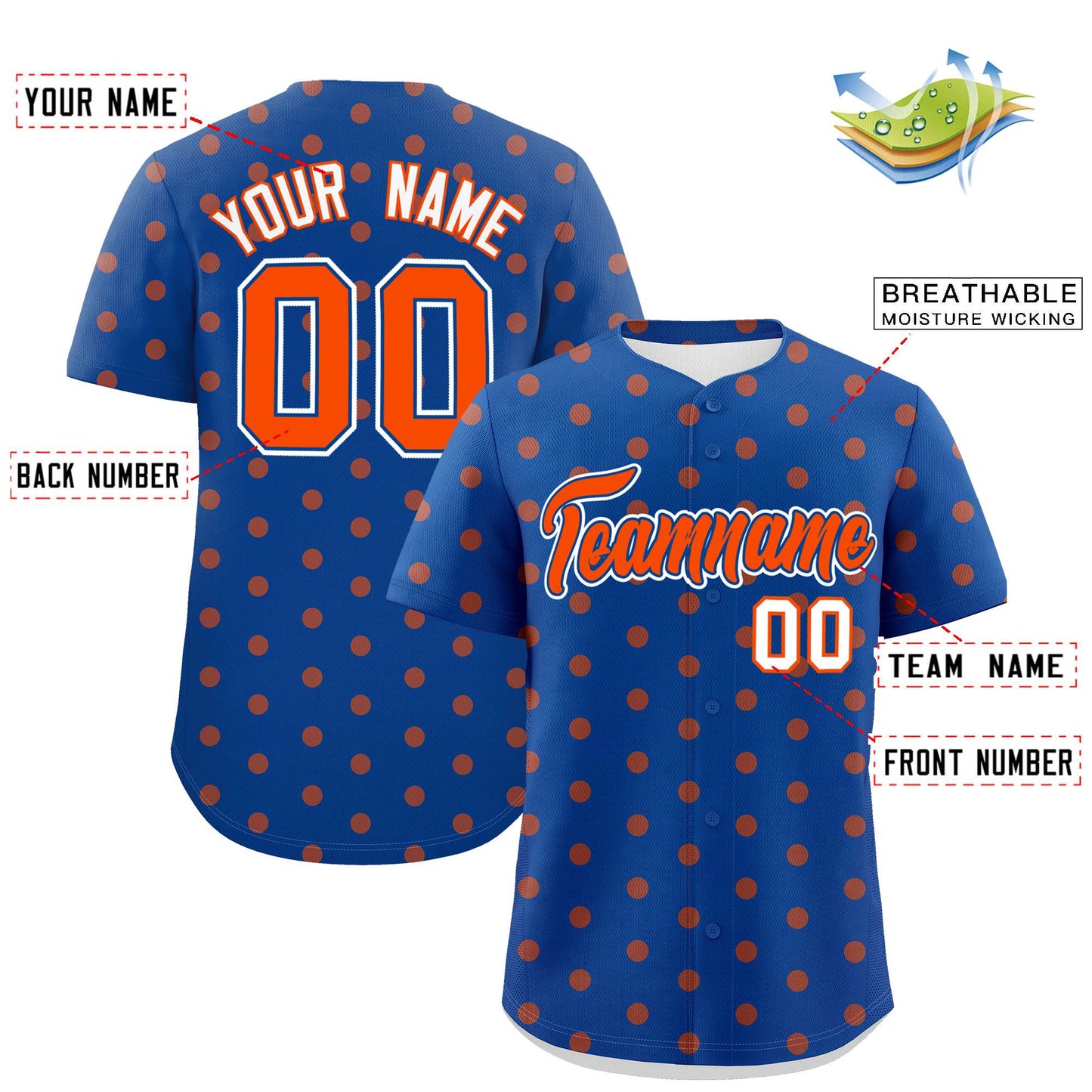 Custom Royal Orange Personalized Polka Dot Graffiti Pattern Authentic Baseball Jersey