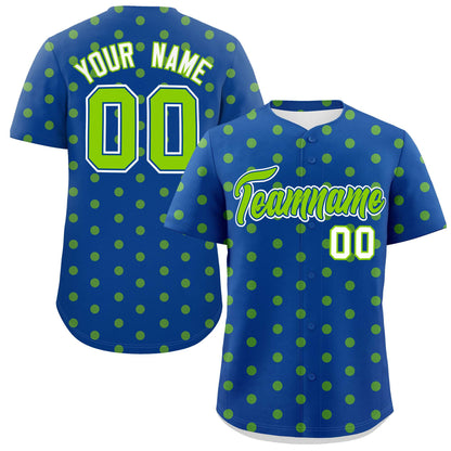 Custom Royal Neon Green Personalized Polka Dot Graffiti Pattern Authentic Baseball Jersey