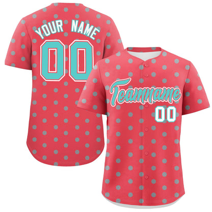 Custom Light Red Bright Green Personalized Polka Dot Graffiti Pattern Authentic Baseball Jersey