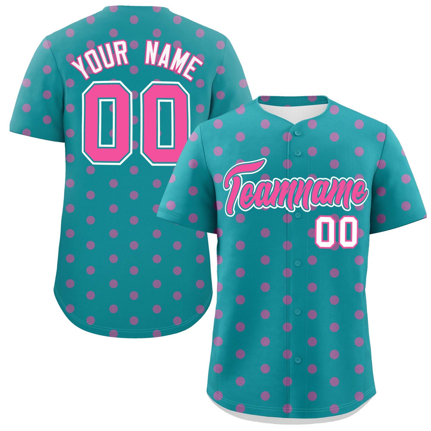 Custom Aqua Pink Personalized Polka Dot Graffiti Pattern Authentic Baseball Jersey