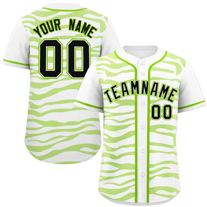 Custom White Neon Green Zebra Stripes Graffiti Pattern Authentic Baseball Jersey