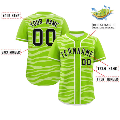 Custom Neon Green White Zebra Stripes Graffiti Pattern Authentic Baseball Jersey