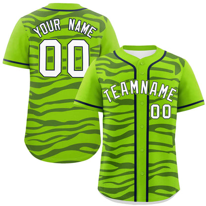 Custom Neon Green Navy Zebra Stripes Graffiti Pattern Authentic Baseball Jersey