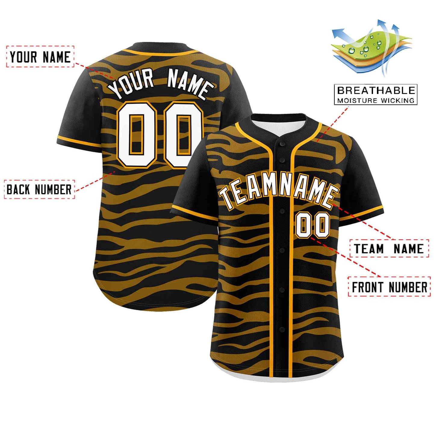 Custom Black Yellow Zebra Stripes Graffiti Pattern Authentic Baseball Jersey