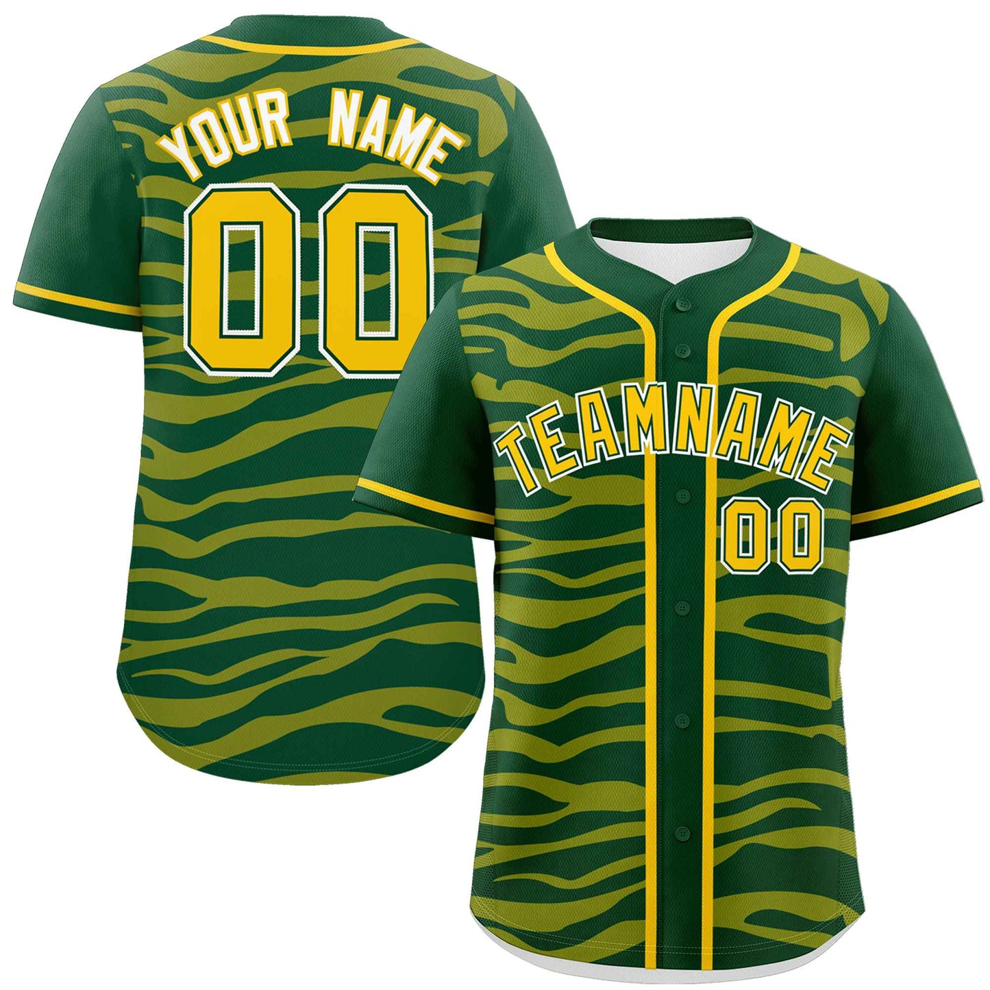 Custom Green Gold Zebra Stripes Graffiti Pattern Authentic Baseball Jersey