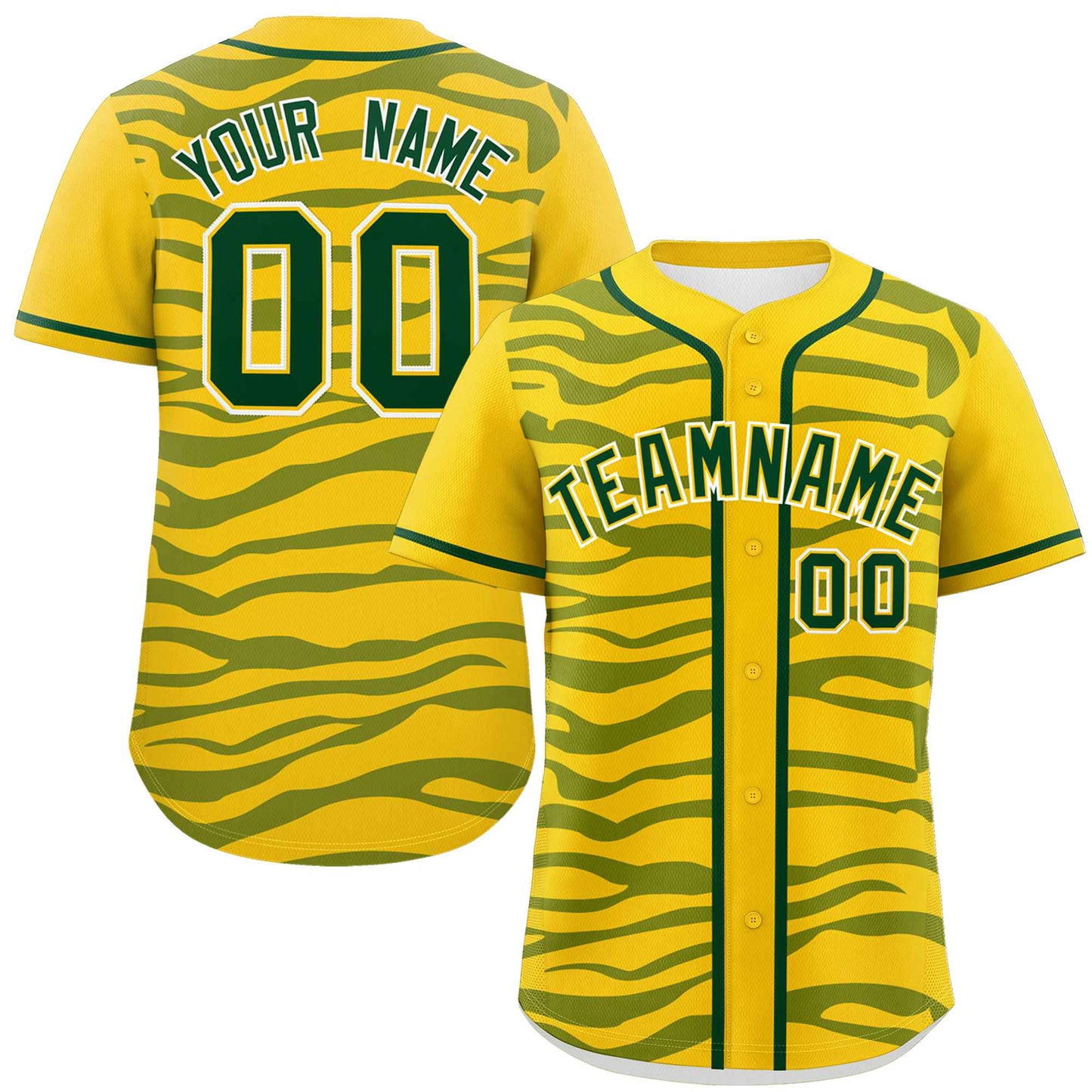 Custom Gold Green Zebra Stripes Graffiti Pattern Authentic Baseball Jersey