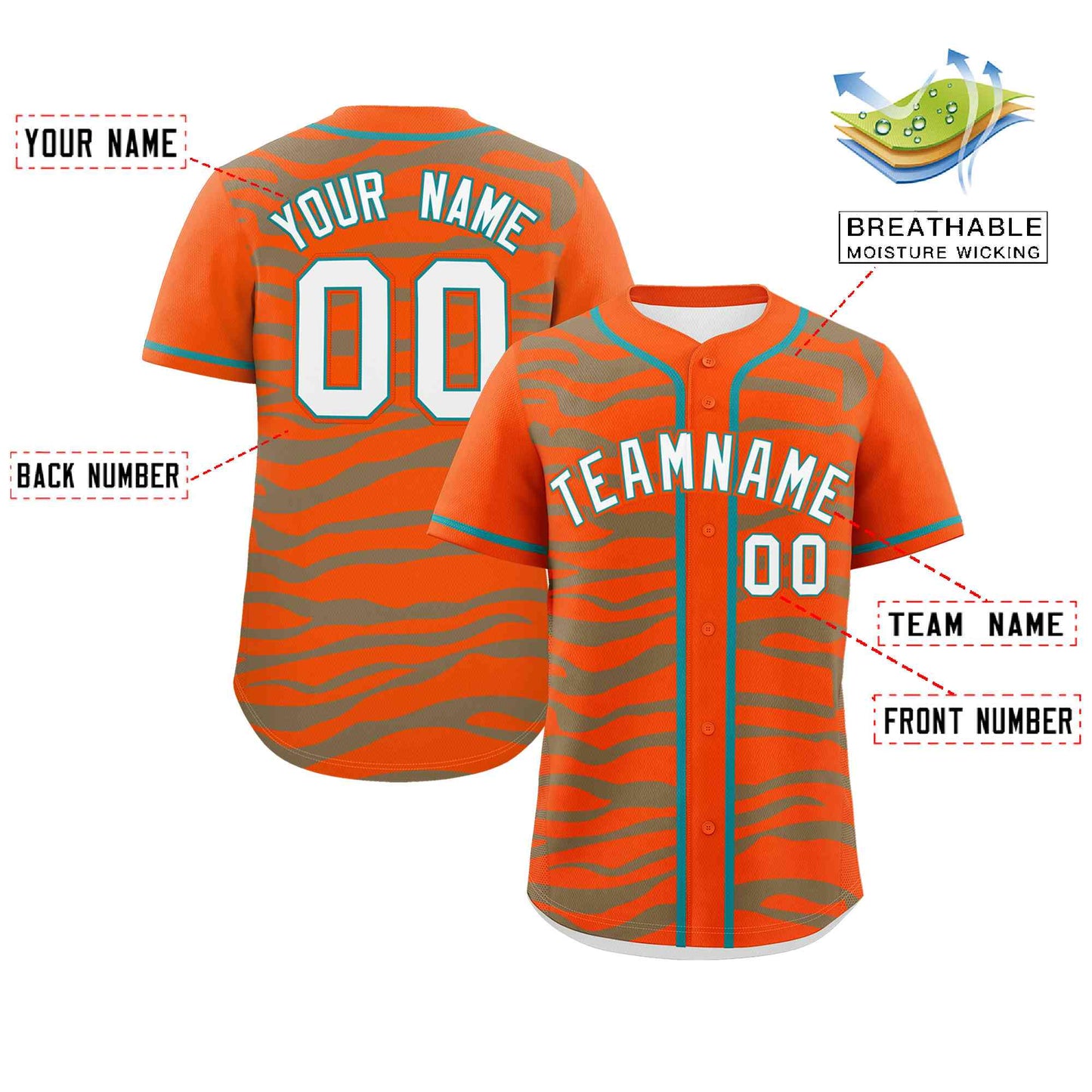 Custom Orange Aqua Zebra Stripes Graffiti Pattern Authentic Baseball Jersey