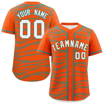 Custom Orange Aqua Zebra Stripes Graffiti Pattern Authentic Baseball Jersey