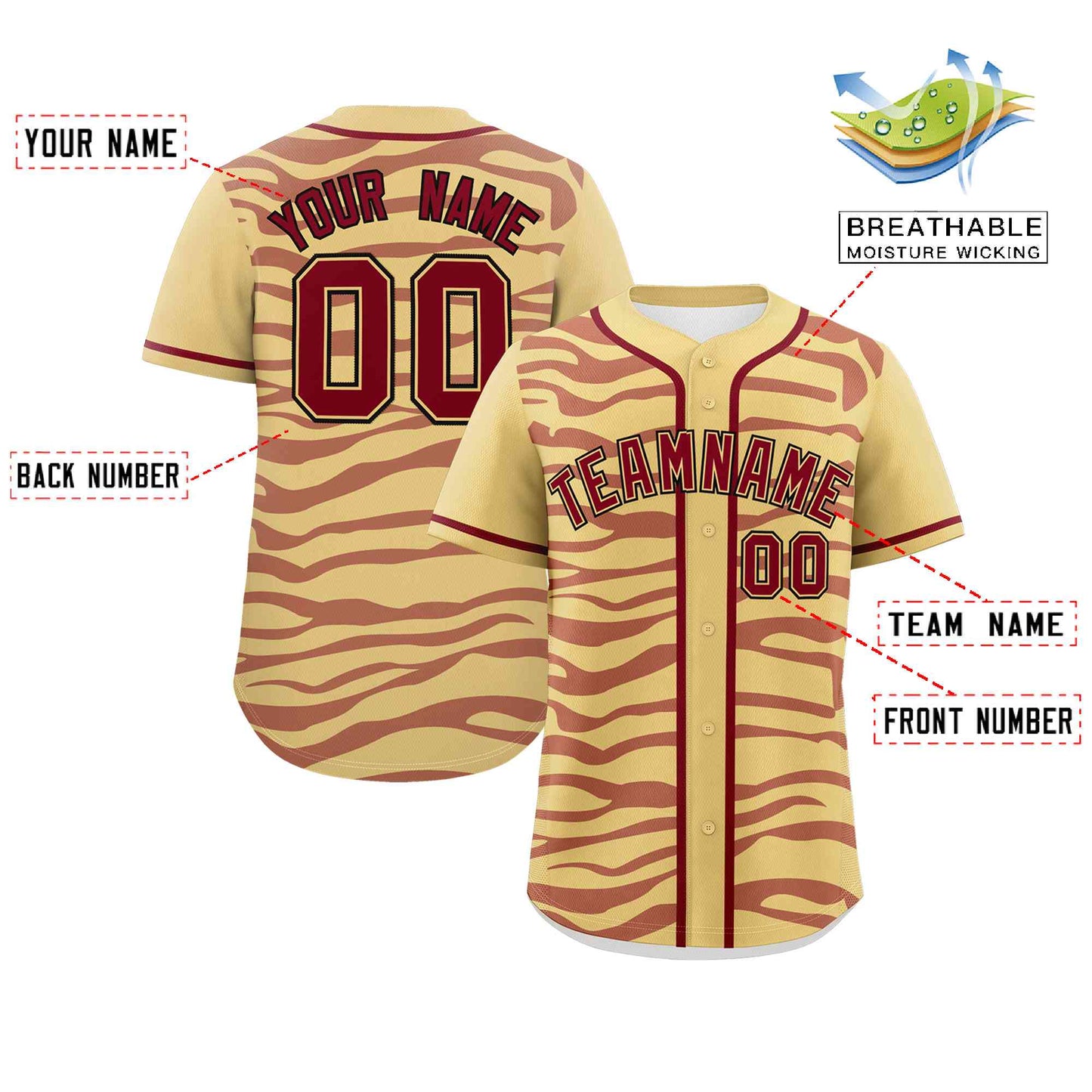 Custom Khaki Crimson Zebra Stripes Graffiti Pattern Authentic Baseball Jersey