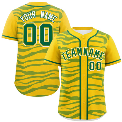 Custom Gold Kelly Green Zebra Stripes Graffiti Pattern Authentic Baseball Jersey