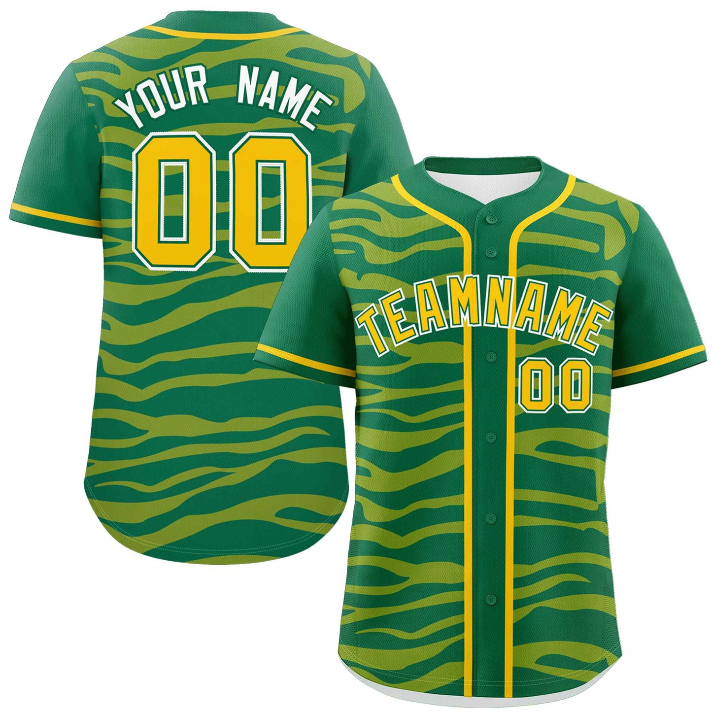 Custom Kelly Green Gold Zebra Stripes Graffiti Pattern Authentic Baseball Jersey