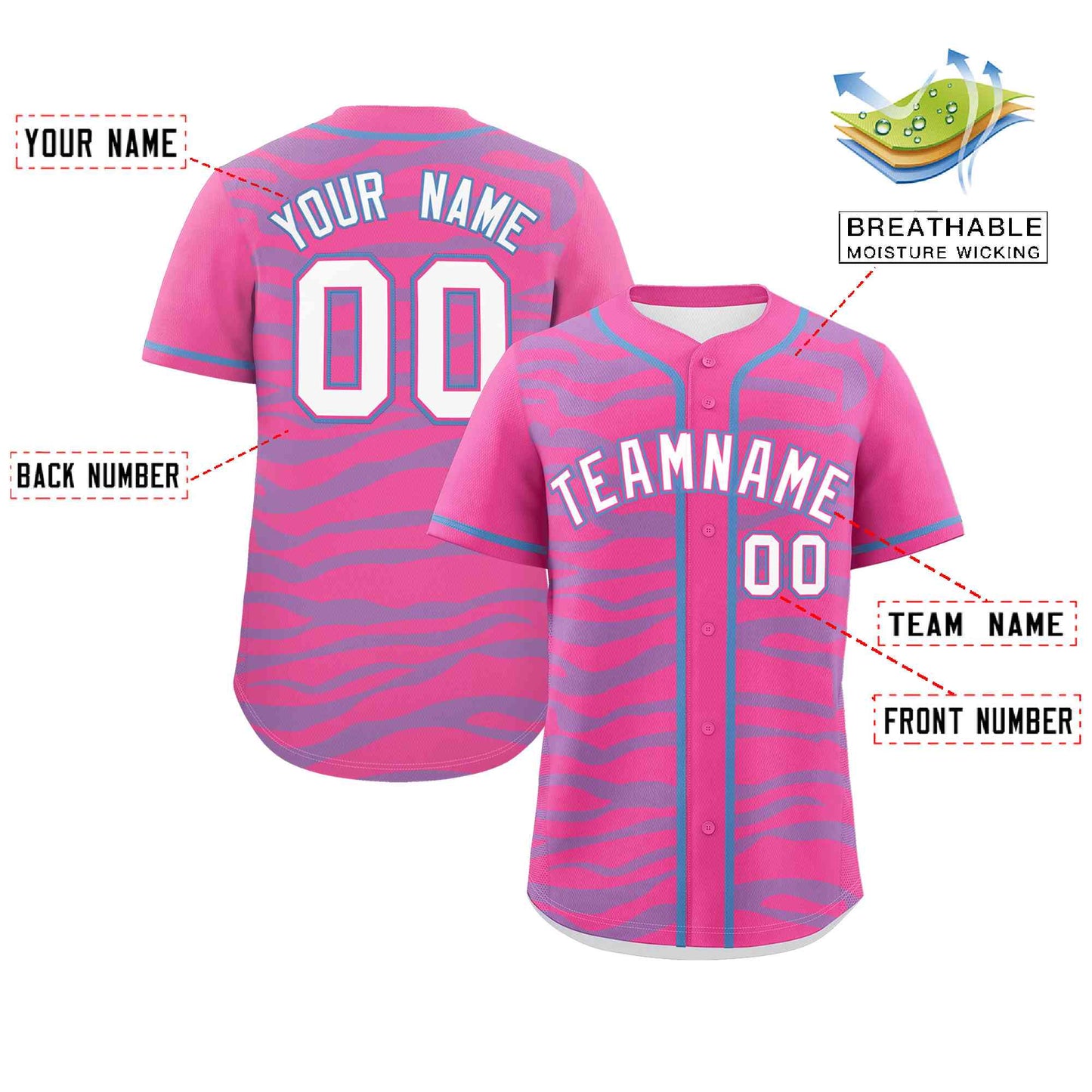 Custom Pink Powder Blue Zebra Stripes Graffiti Pattern Authentic Baseball Jersey