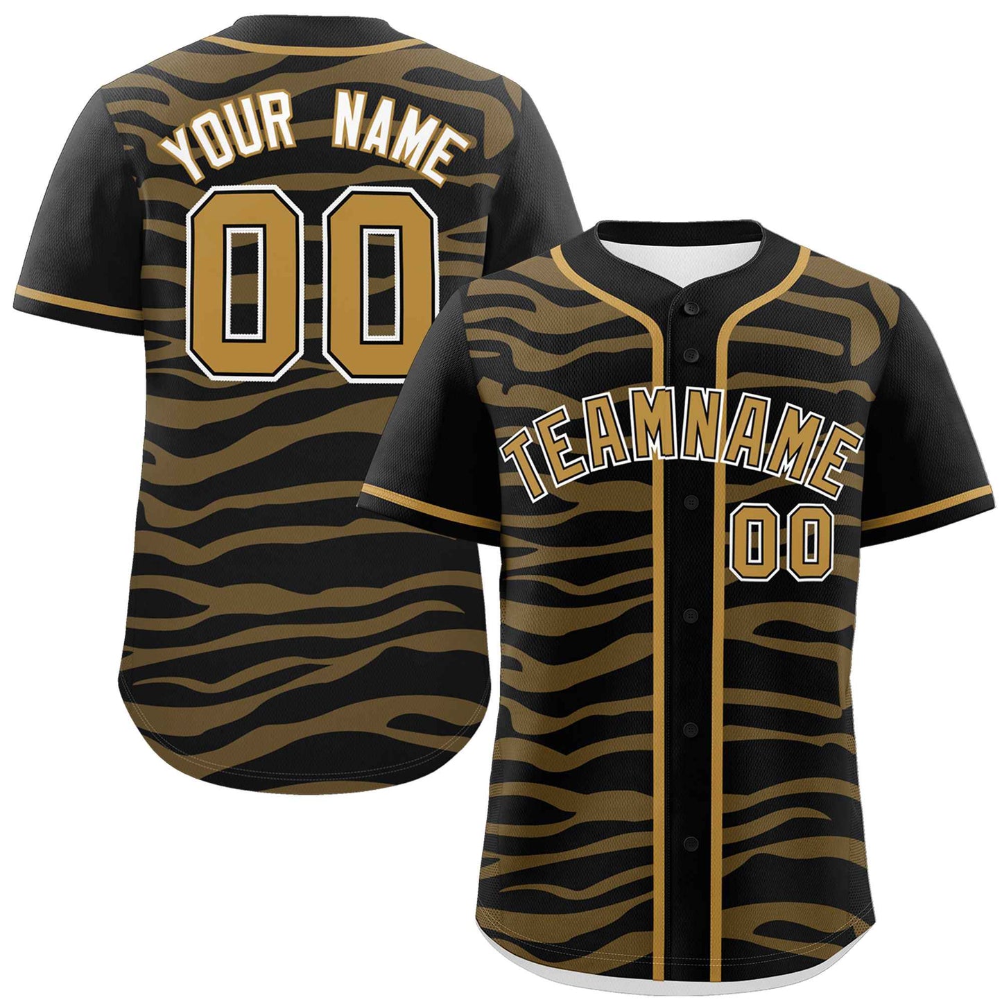 Custom Black Old Gold Zebra Stripes Graffiti Pattern Authentic Baseball Jersey