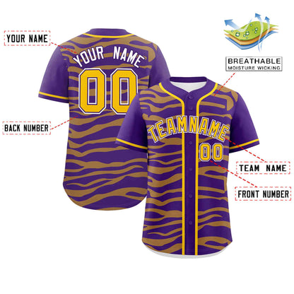 Custom Purple Gold Zebra Stripes Graffiti Pattern Authentic Baseball Jersey