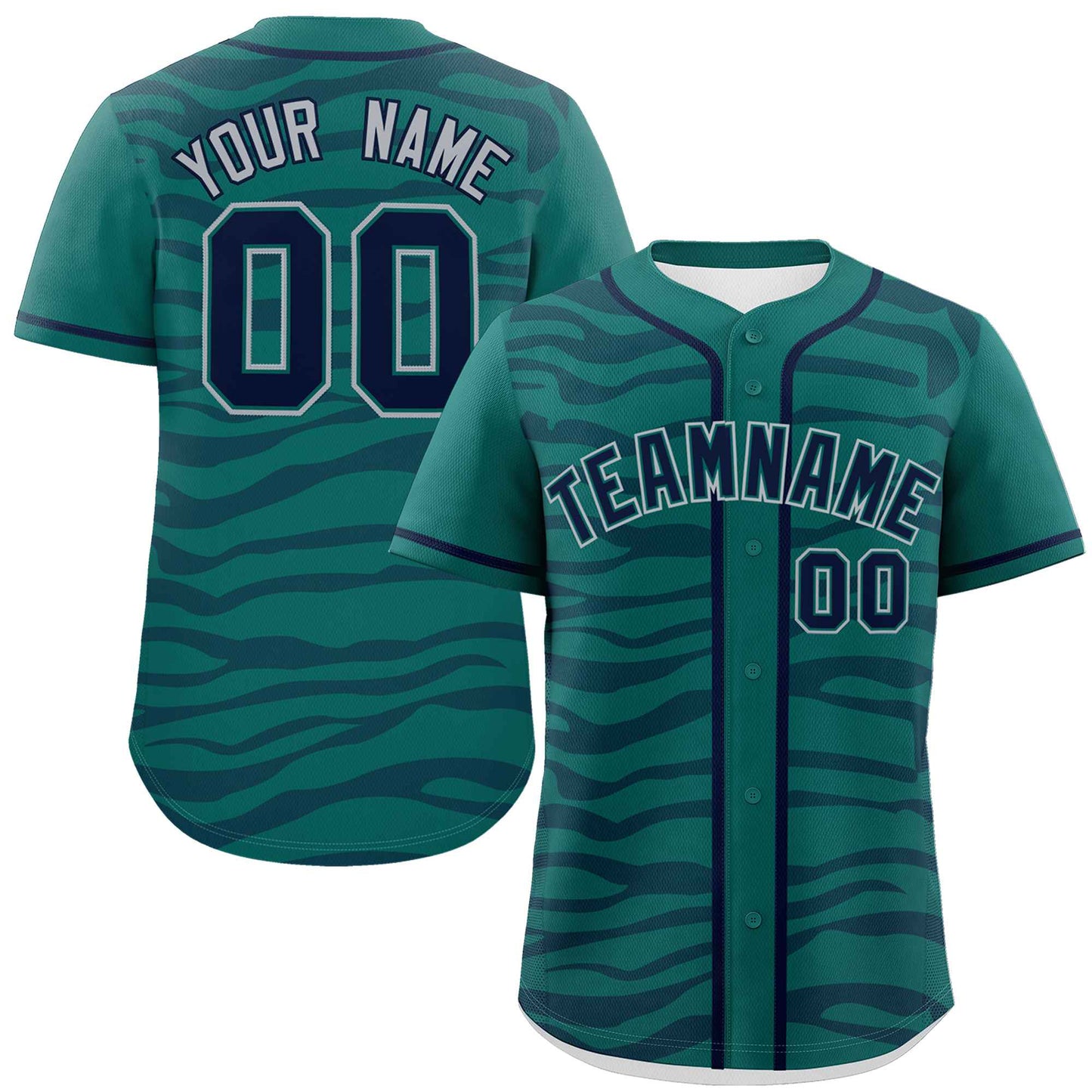 Custom Aqua Navy Zebra Stripes Graffiti Pattern Authentic Baseball Jersey