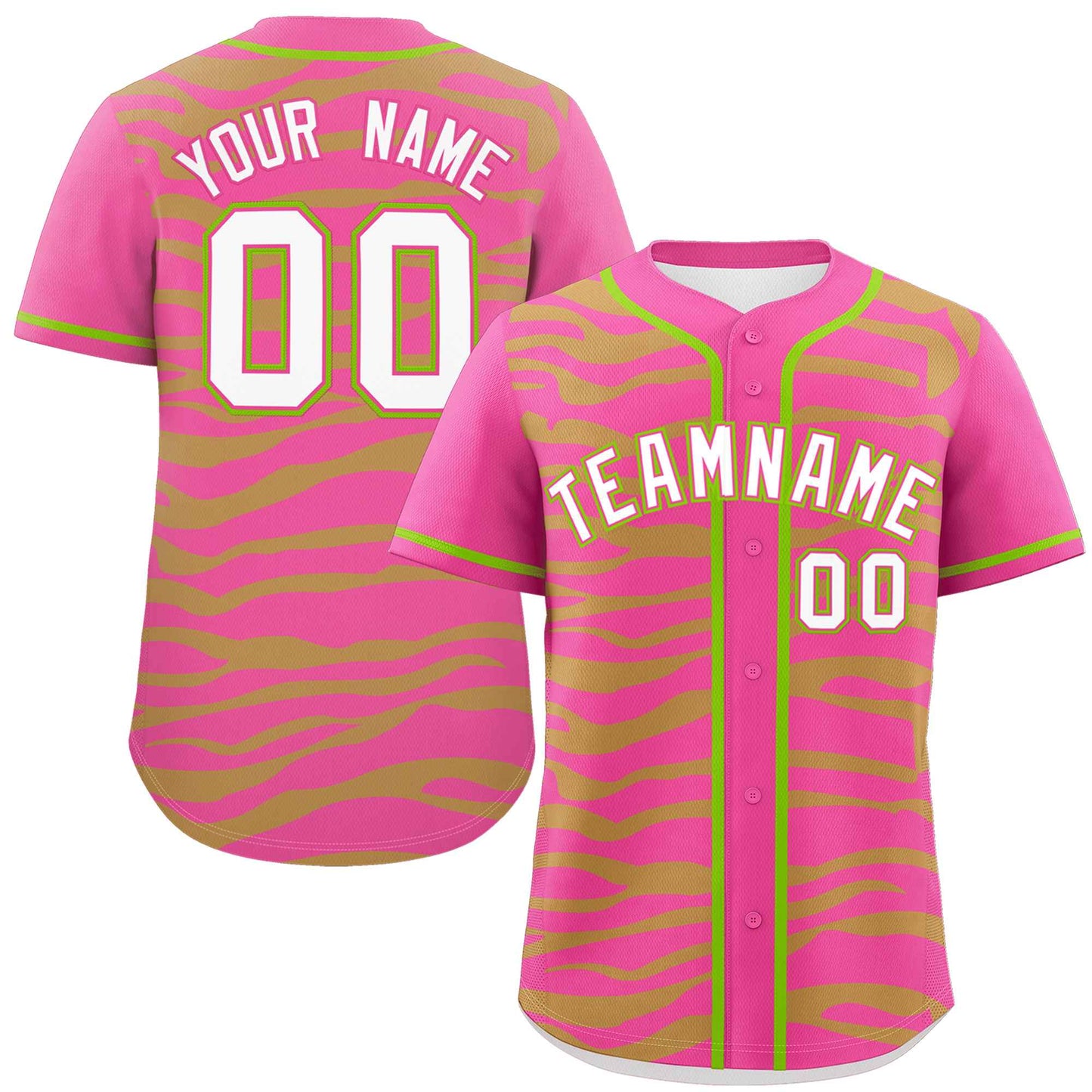 Custom Pink Neon Green Zebra Stripes Graffiti Pattern Authentic Baseball Jersey