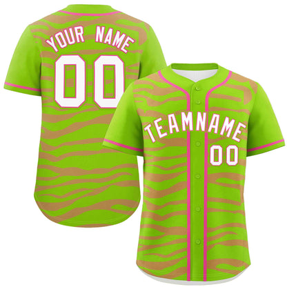 Custom Neon Green Pink Zebra Stripes Graffiti Pattern Authentic Baseball Jersey