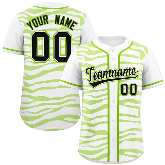 Custom White Neon Green Zebra Stripes Graffiti Pattern Authentic Baseball Jersey